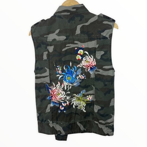 Urban Outfitters Camo Embroidered Vest Floral Green Size XS Bohemian Boho Jacket - Picture 4 of 11